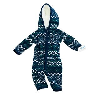 Carter's Baby Coziest Fleece Hooded Jumpsuit Fair Isle Nordic Print 3 months NWT
